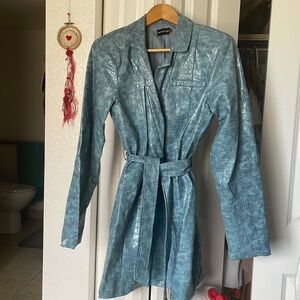 Pale Blue Croc PU Oversized Blazer Dress